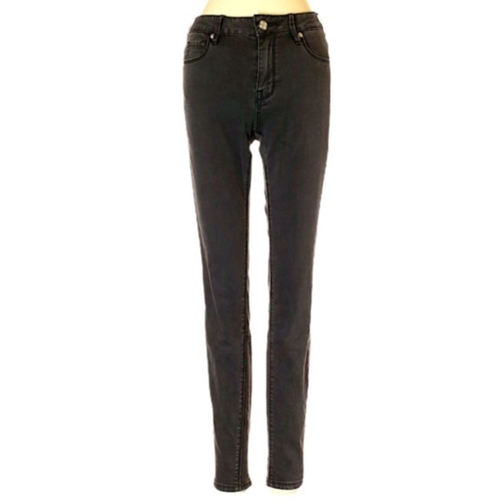 Melville 23 distressed black wash zipper hem mid rise skinny jeans